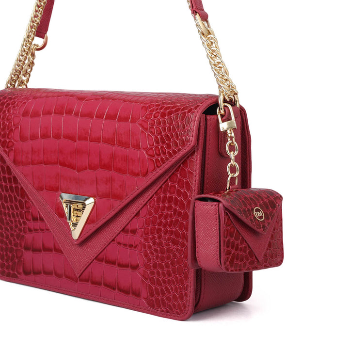Allure Croco Franzy Leather Shoulder Bag - Plumberry