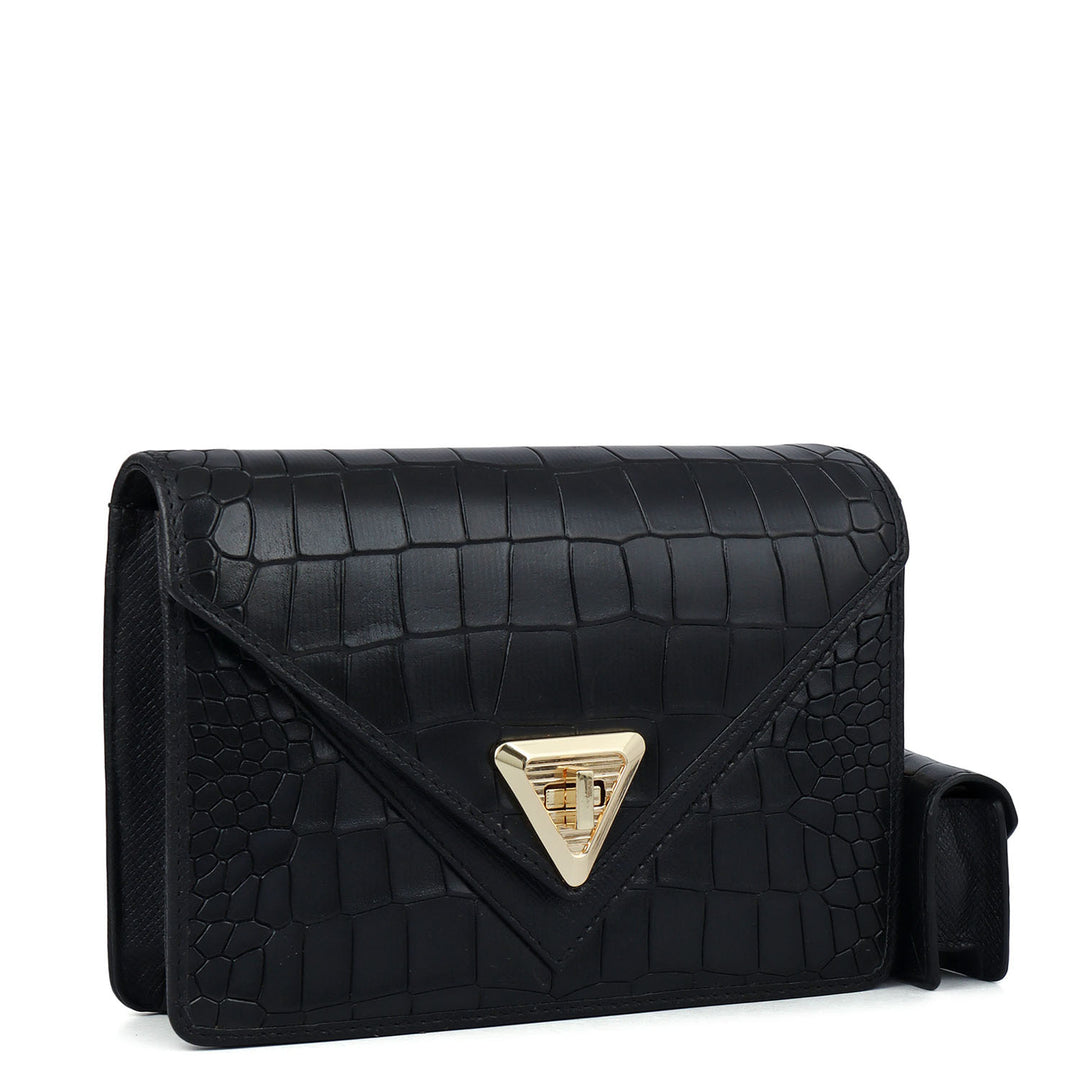 Allure Croco Franzy Leather Sling - Black