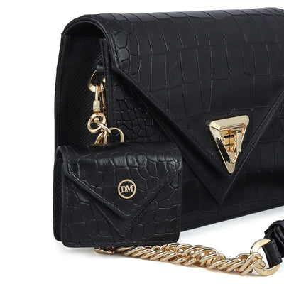 Allure Croco Franzy Leather Sling - Black