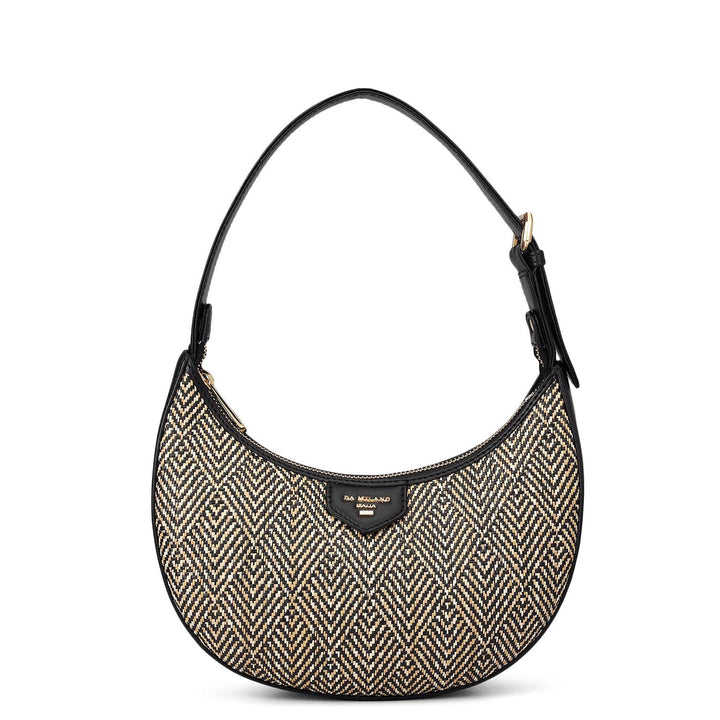 Small Canvas Plain Leather Baguette - Beige & Black