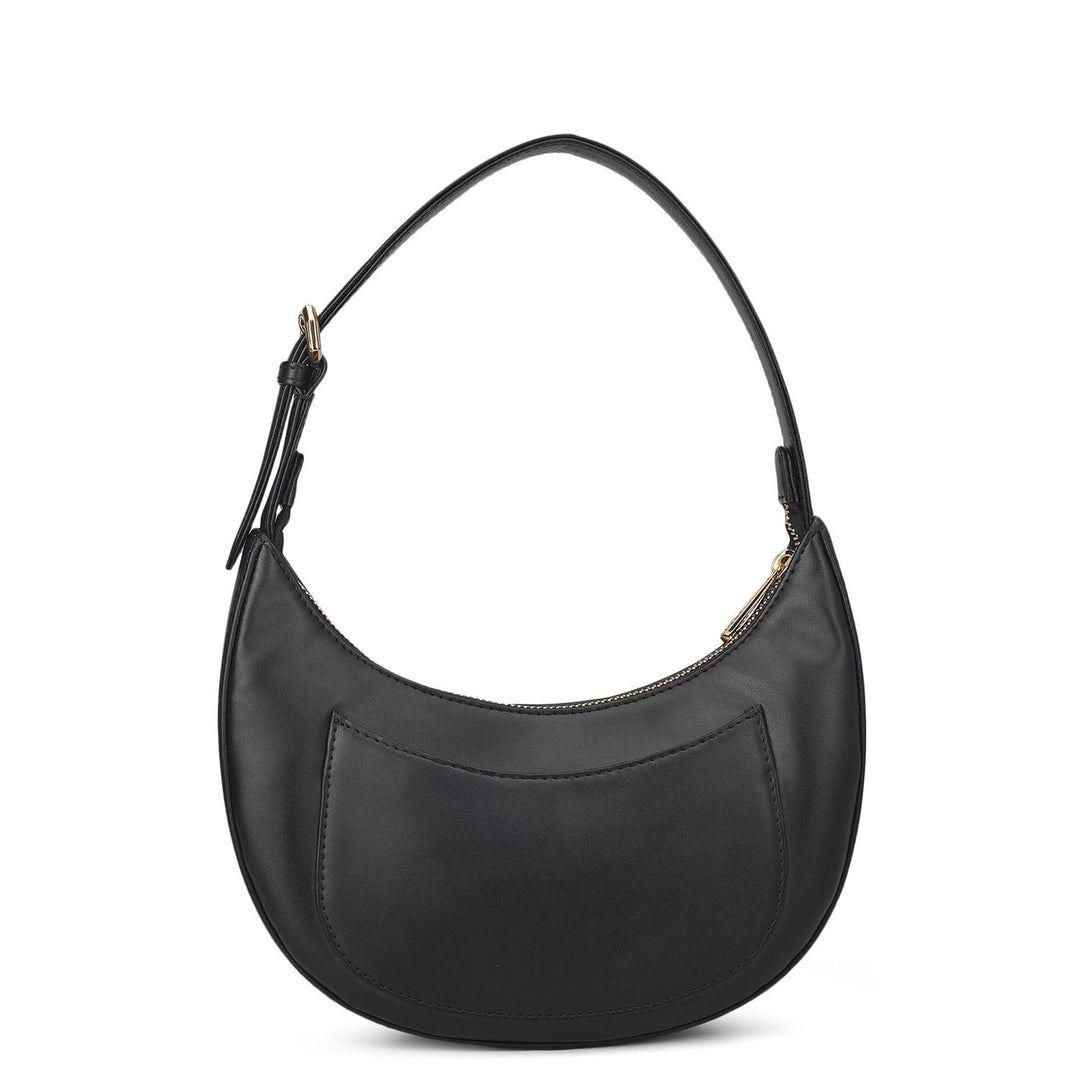 Small Canvas Plain Leather Baguette - Beige & Black