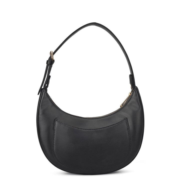 Small Canvas Plain Leather Baguette - Beige & Black