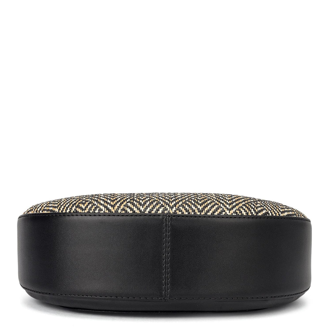 Small Canvas Plain Leather Baguette - Beige & Black