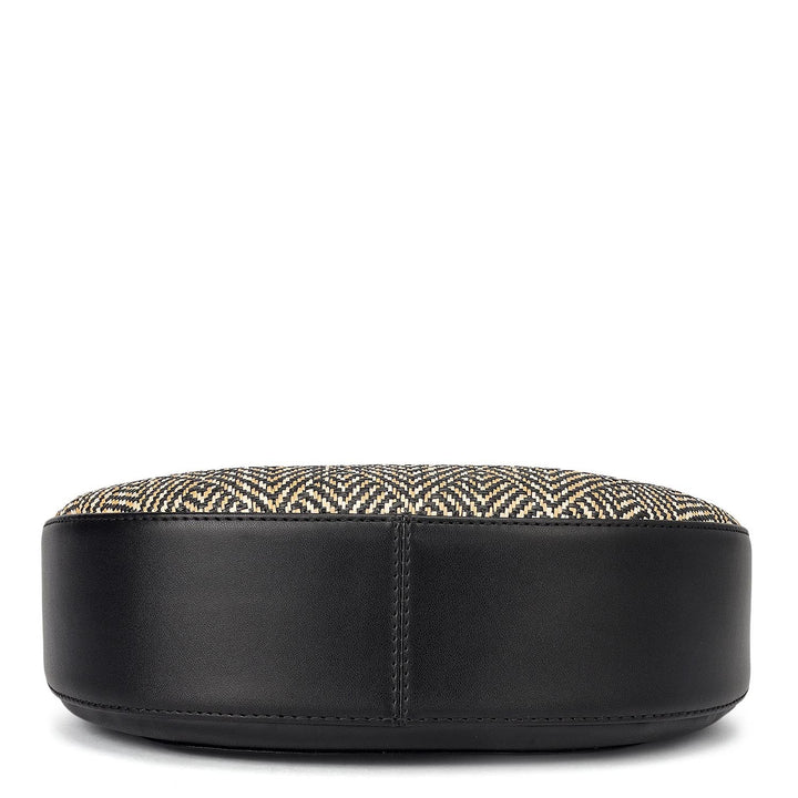 Small Canvas Plain Leather Baguette - Beige & Black