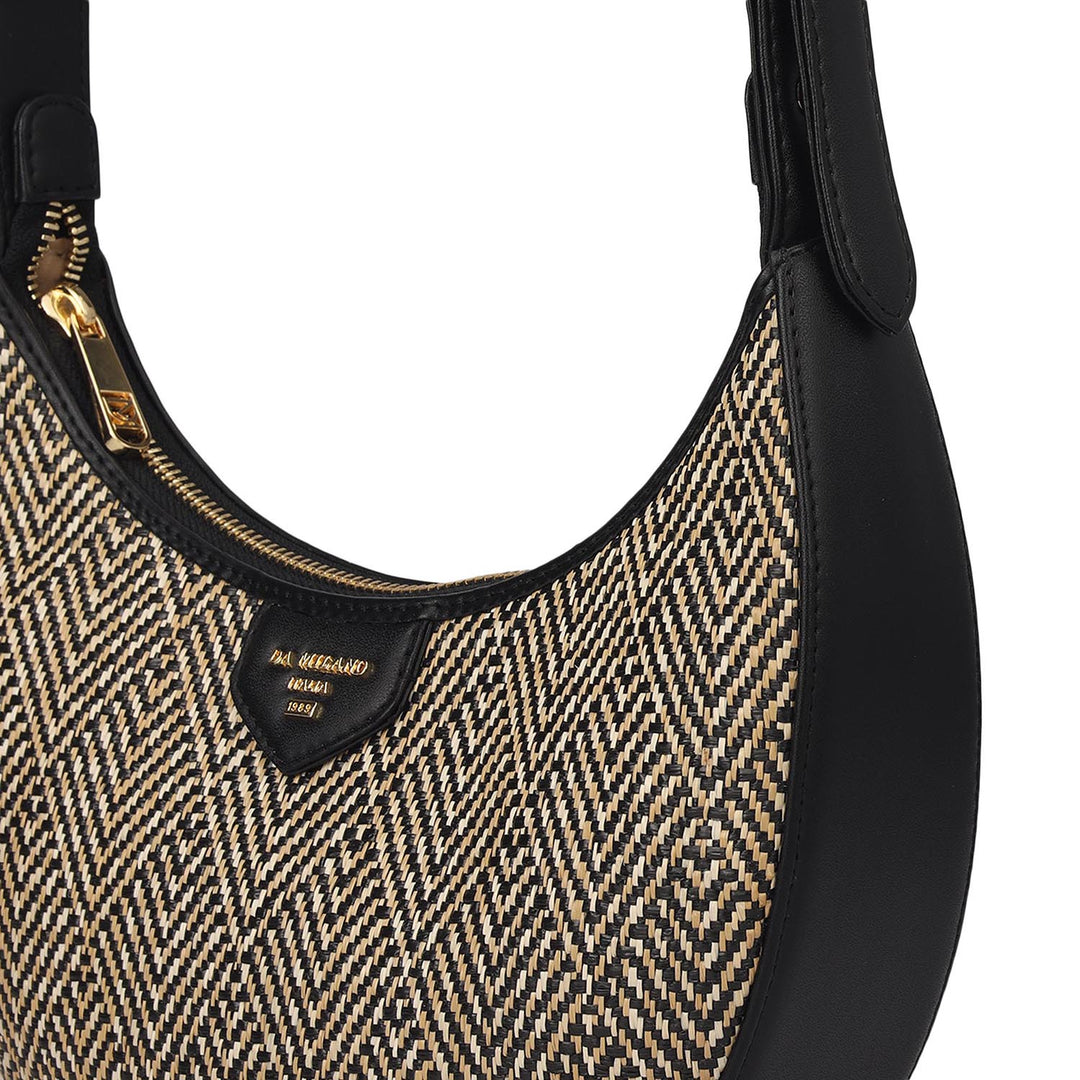 Small Canvas Plain Leather Baguette - Beige & Black