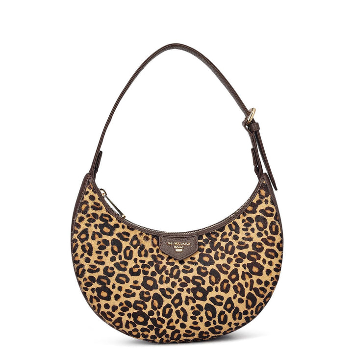 Small Fur Wax Leather Baguette - Beige & Brown