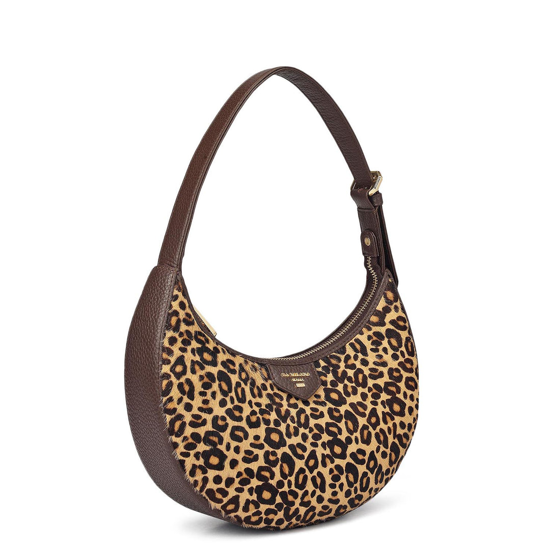 Small Fur Wax Leather Baguette - Beige & Brown