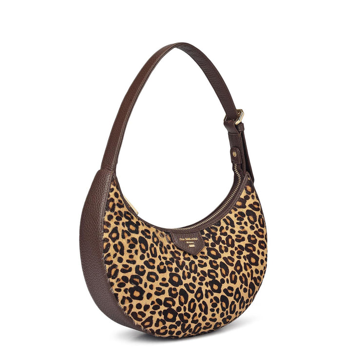 Small Fur Wax Leather Baguette - Beige & Brown