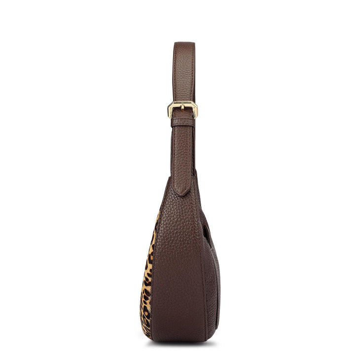 Small Fur Wax Leather Baguette - Beige & Brown