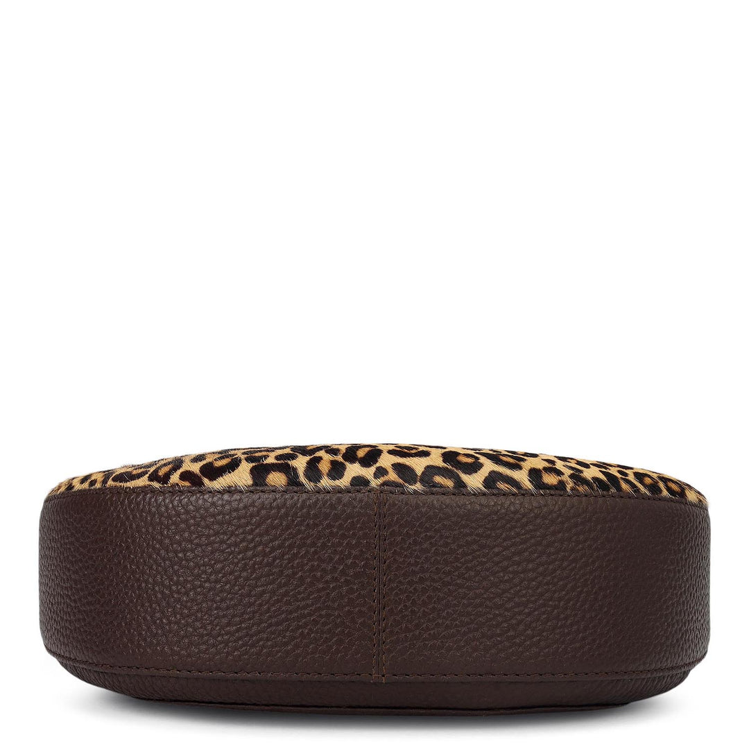 Small Fur Wax Leather Baguette - Beige & Brown