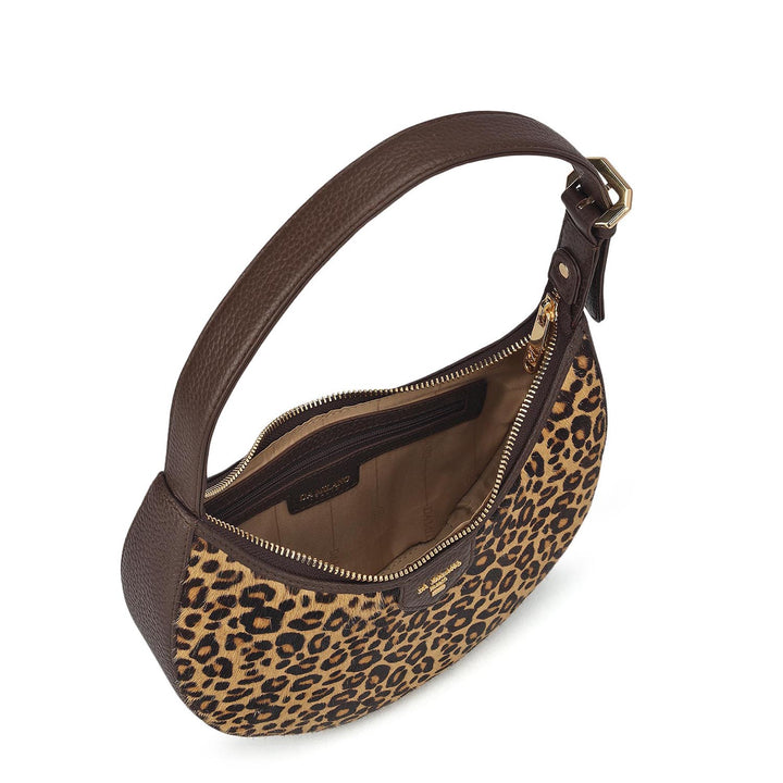 Small Fur Wax Leather Baguette - Beige & Brown