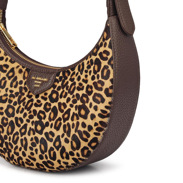 Small Fur Wax Leather Baguette - Beige & Brown