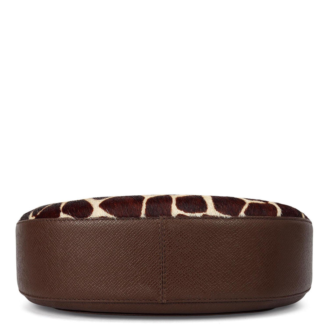 Small Fur Franzy Leather Baguette - Off White & Brown