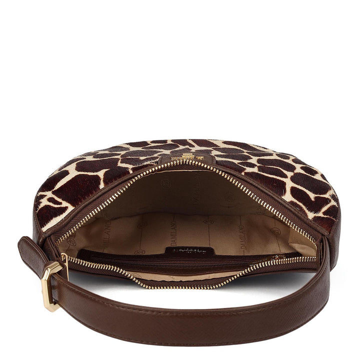 Small Fur Franzy Leather Baguette - Off White & Brown