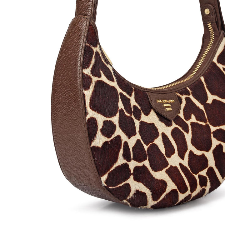 Small Fur Franzy Leather Baguette - Off White & Brown