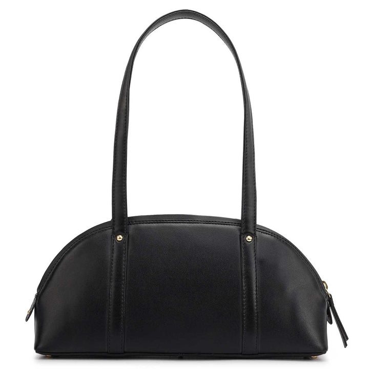 Small Fur Plain Leather Shoulder Bag - Beige & Black
