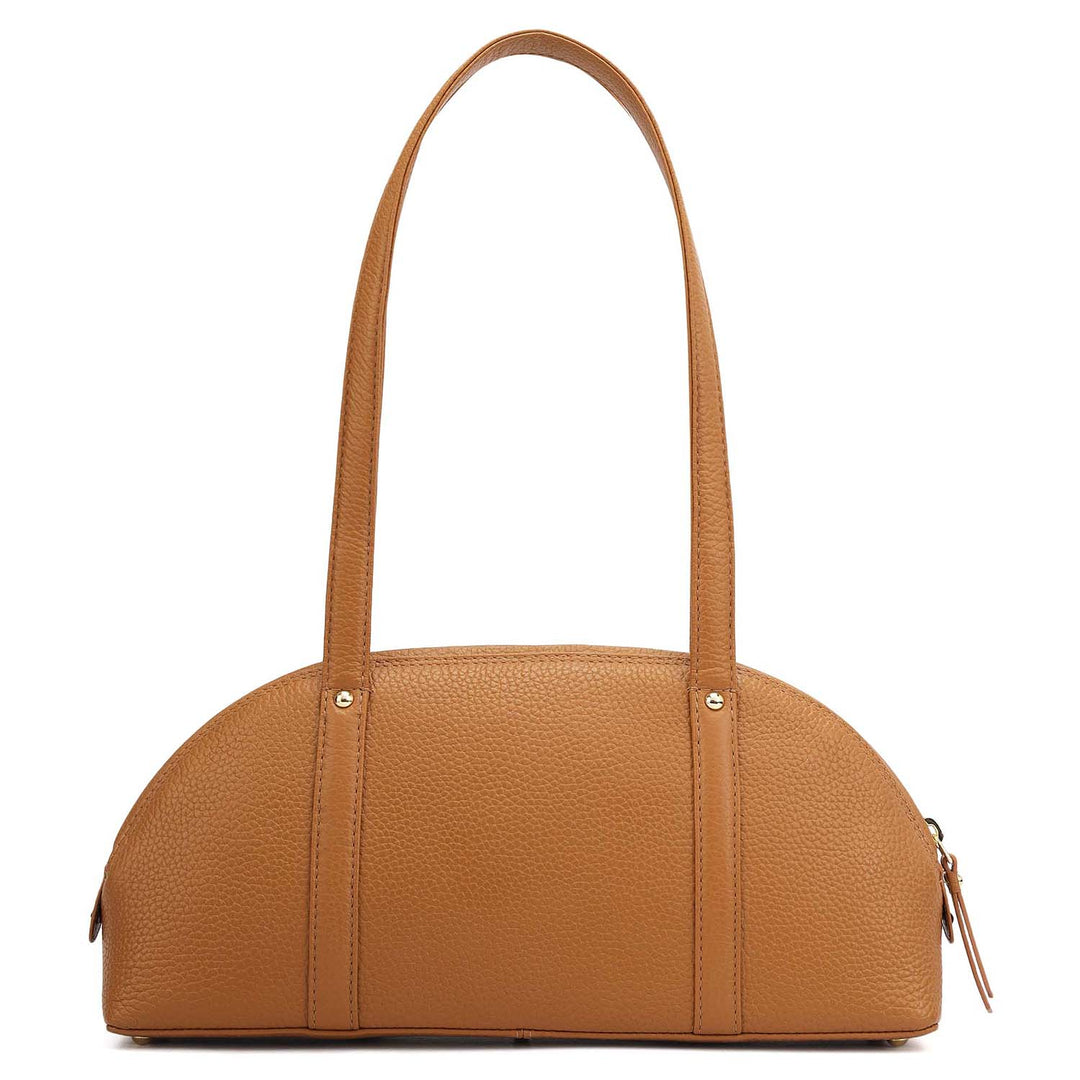 Small Fur Wax Leather Shoulder Bag - Beige & Caramel