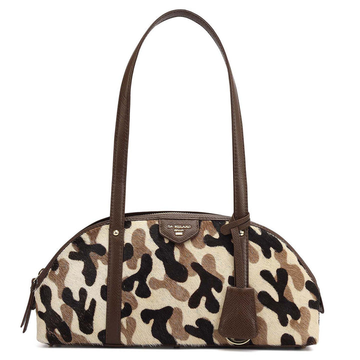 Small Fur Franzy Leather Shoulder Bag - Off White & Brown