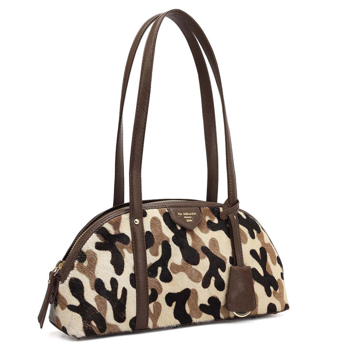Small Fur Franzy Leather Shoulder Bag - Off White & Brown