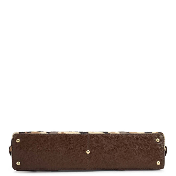 Small Fur Franzy Leather Shoulder Bag - Off White & Brown