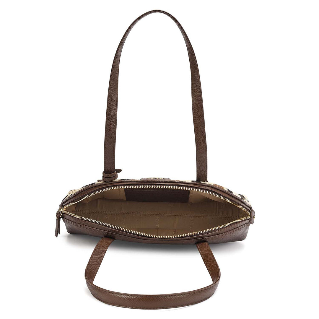Small Fur Franzy Leather Shoulder Bag - Off White & Brown