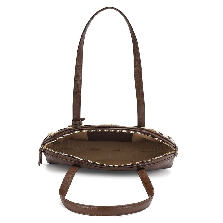 Small Fur Franzy Leather Shoulder Bag - Off White & Brown