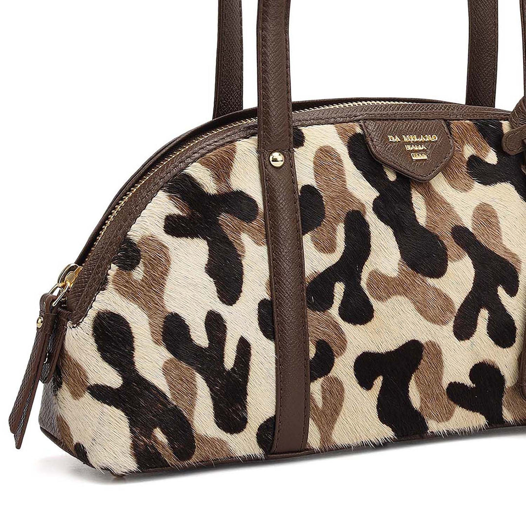 Small Fur Franzy Leather Shoulder Bag - Off White & Brown