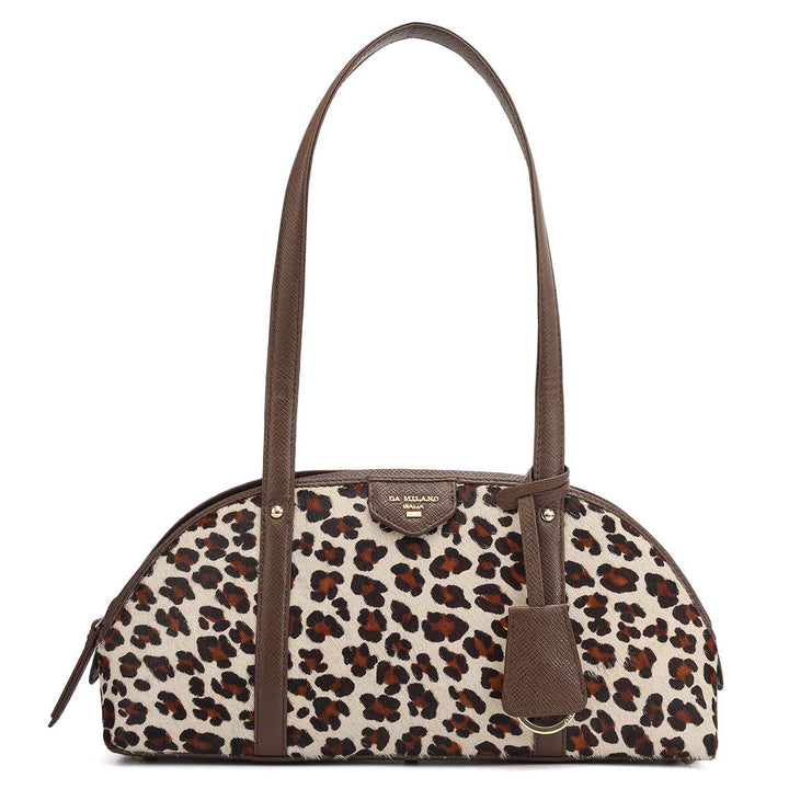 Small Fur Franzy Leather Shoulder Bag - White & Brown