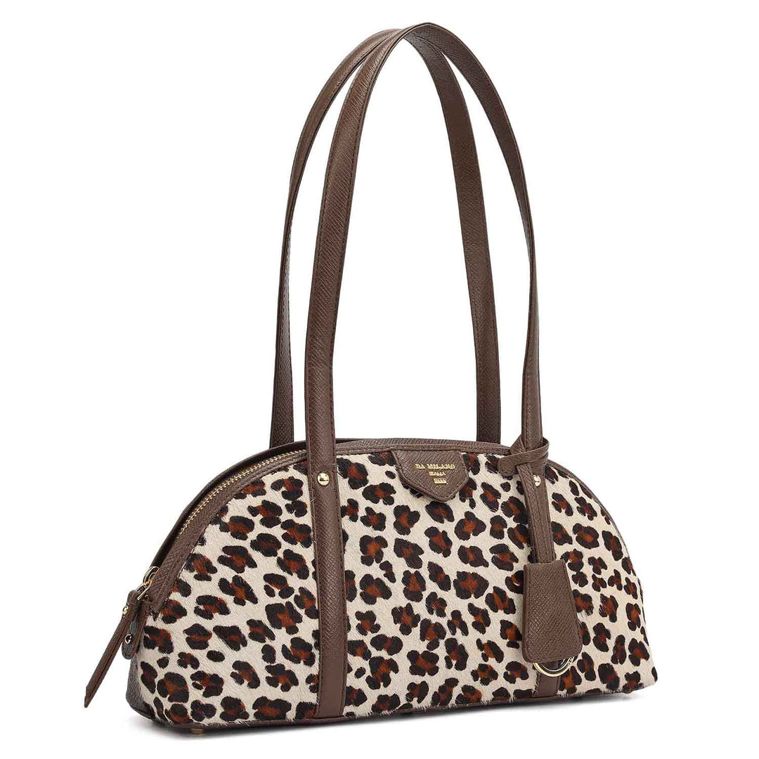 Small Fur Franzy Leather Shoulder Bag - White & Brown