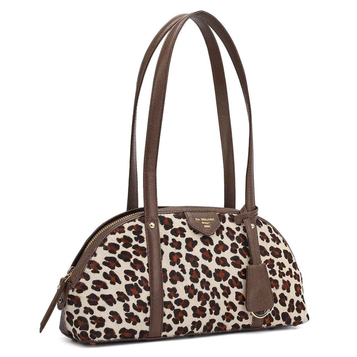 Small Fur Franzy Leather Shoulder Bag - White & Brown