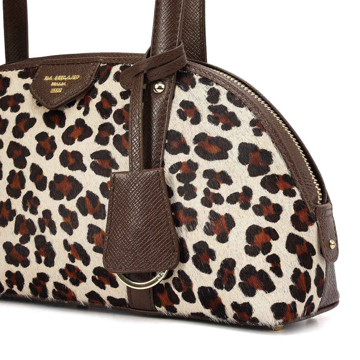 Small Fur Franzy Leather Shoulder Bag - White & Brown