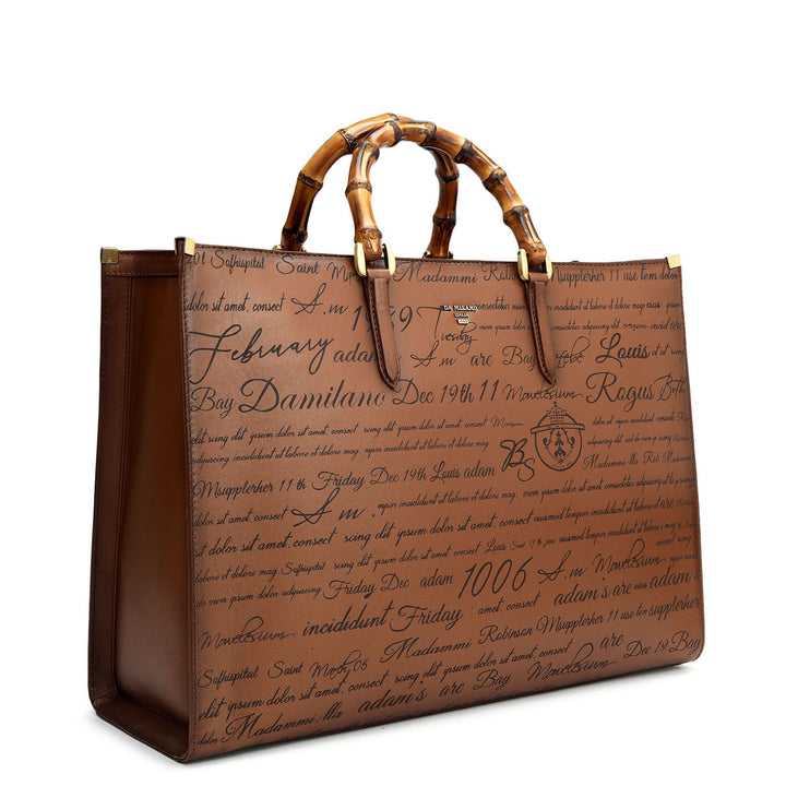 Medium Signato Leather Book Tote - Cognac