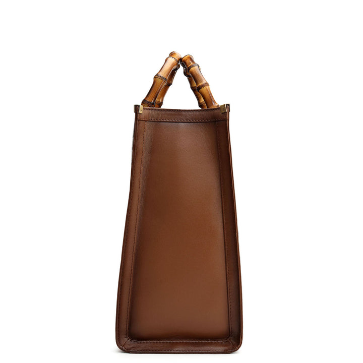 Medium Signato Leather Book Tote - Cognac