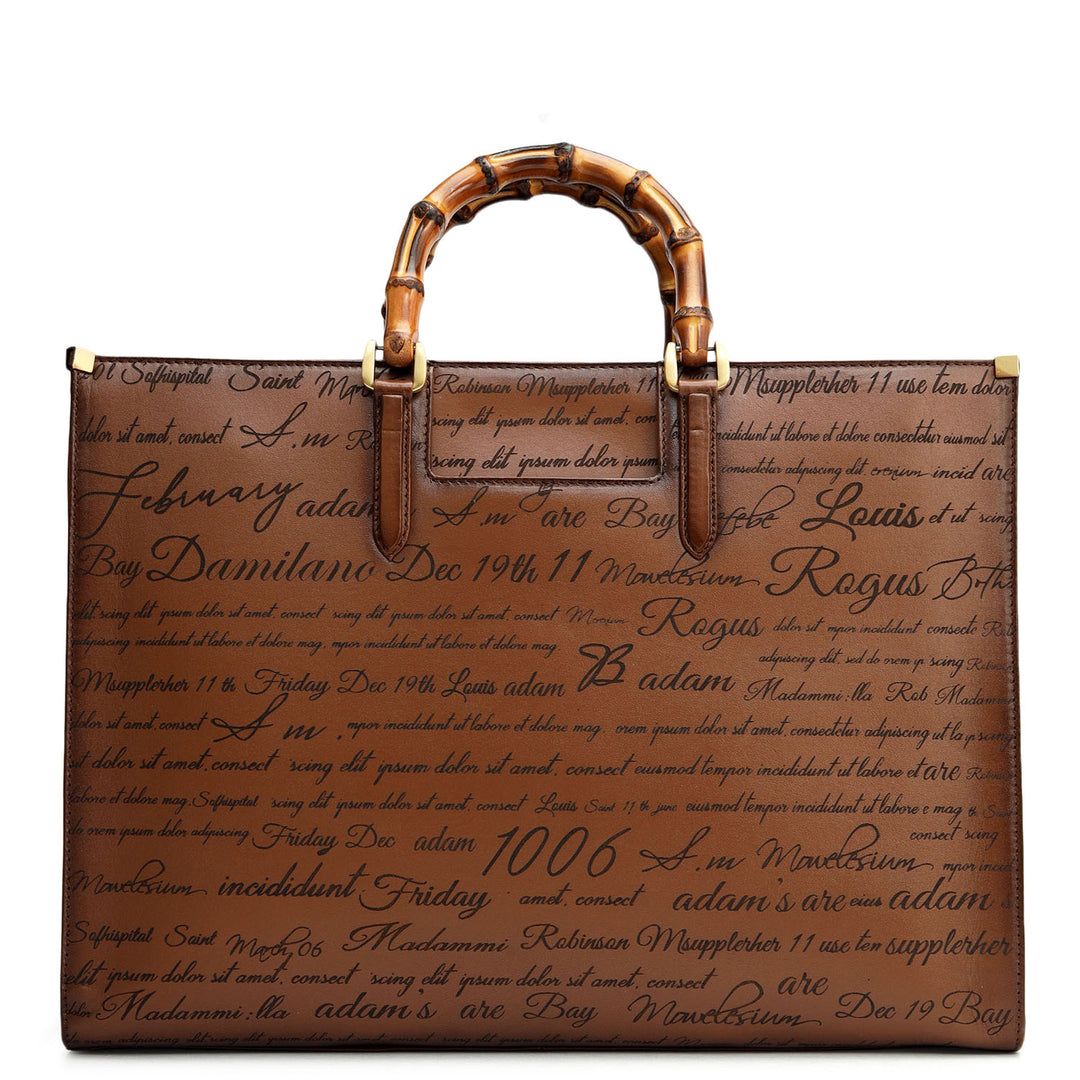 Medium Signato Leather Book Tote - Cognac