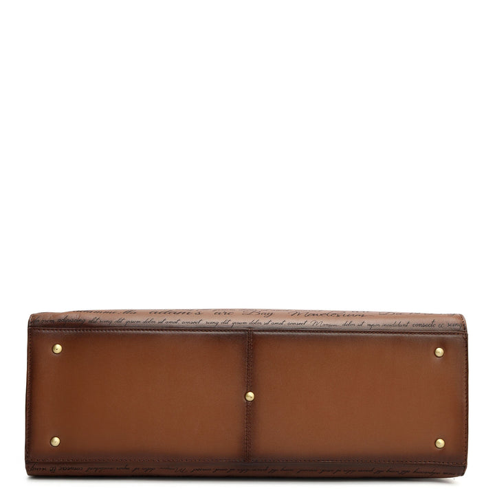 Medium Signato Leather Book Tote - Cognac