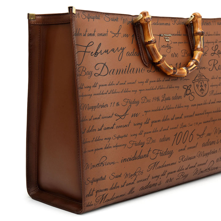 Medium Signato Leather Book Tote - Cognac