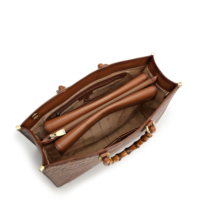 Medium Signato Leather Book Tote - Cognac