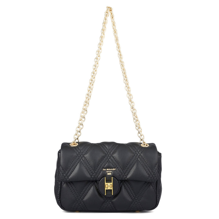 Small Quilting Leather Shoulder Bag - Black