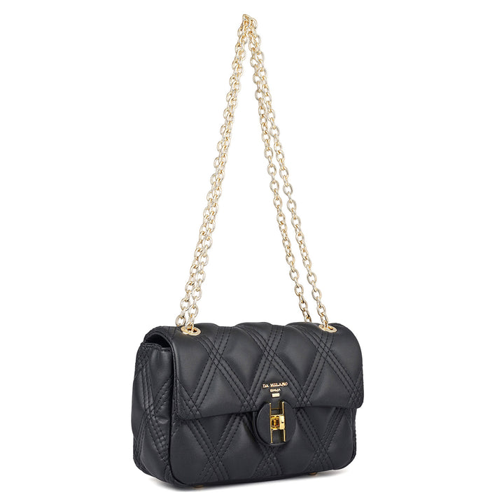 Small Quilting Leather Shoulder Bag - Black