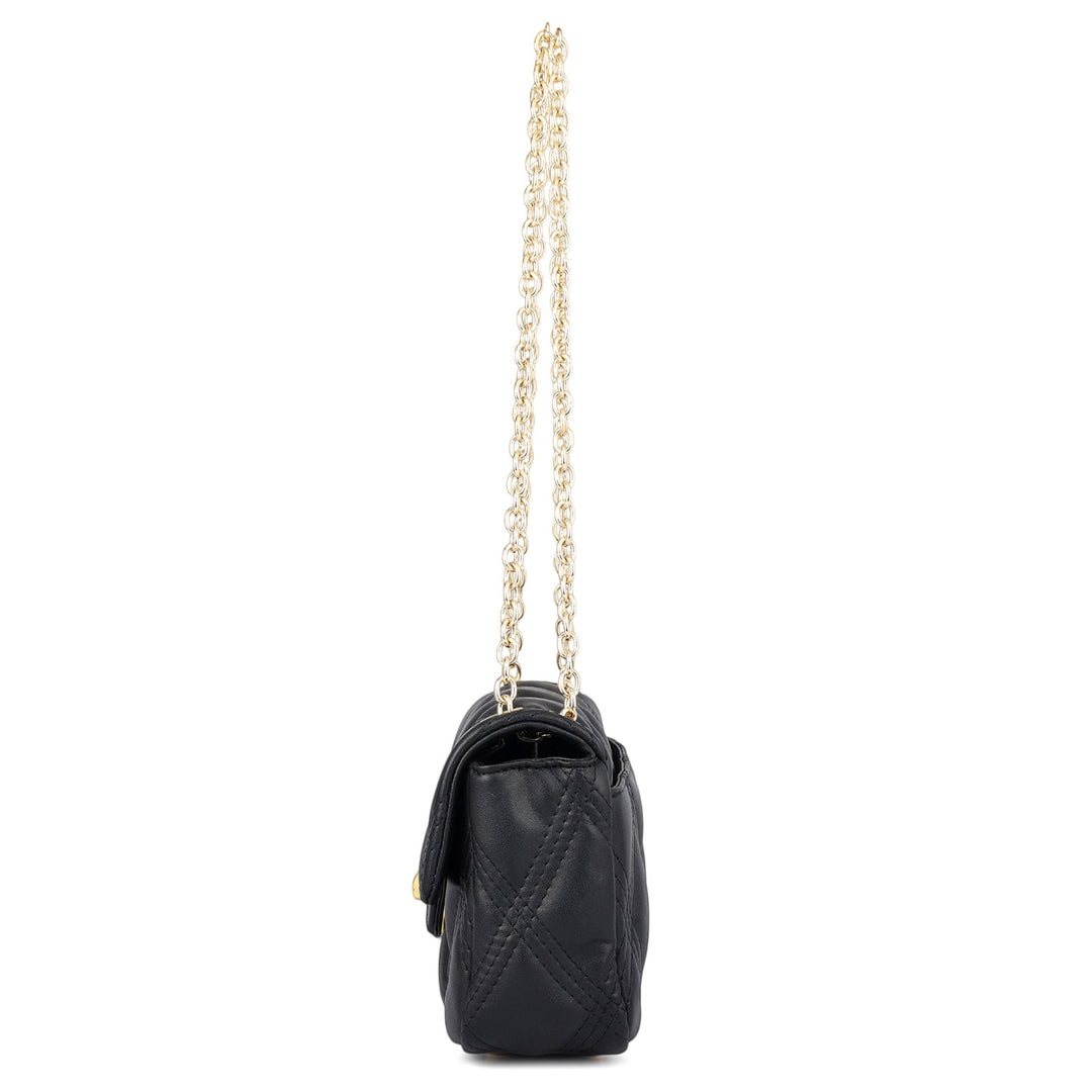 Small Quilting Leather Shoulder Bag - Black