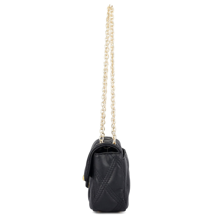 Small Quilting Leather Shoulder Bag - Black