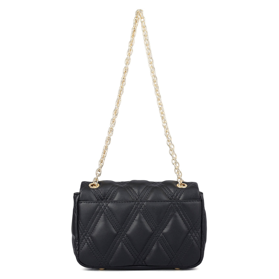 Small Quilting Leather Shoulder Bag - Black