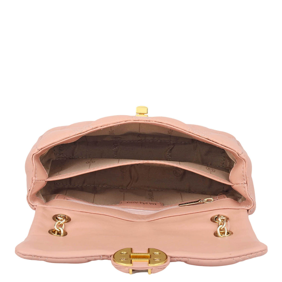 Small Quilting Leather Shoulder Bag - Peach