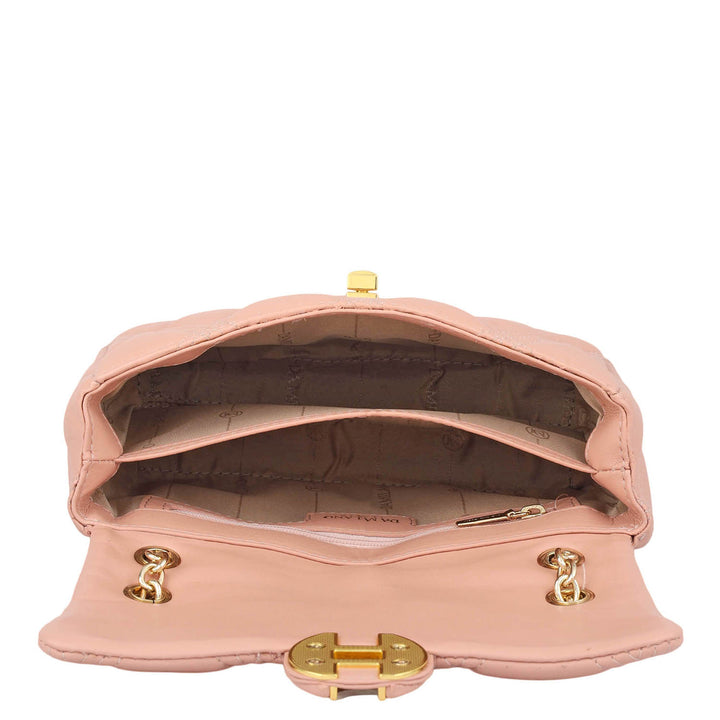Small Quilting Leather Shoulder Bag - Peach