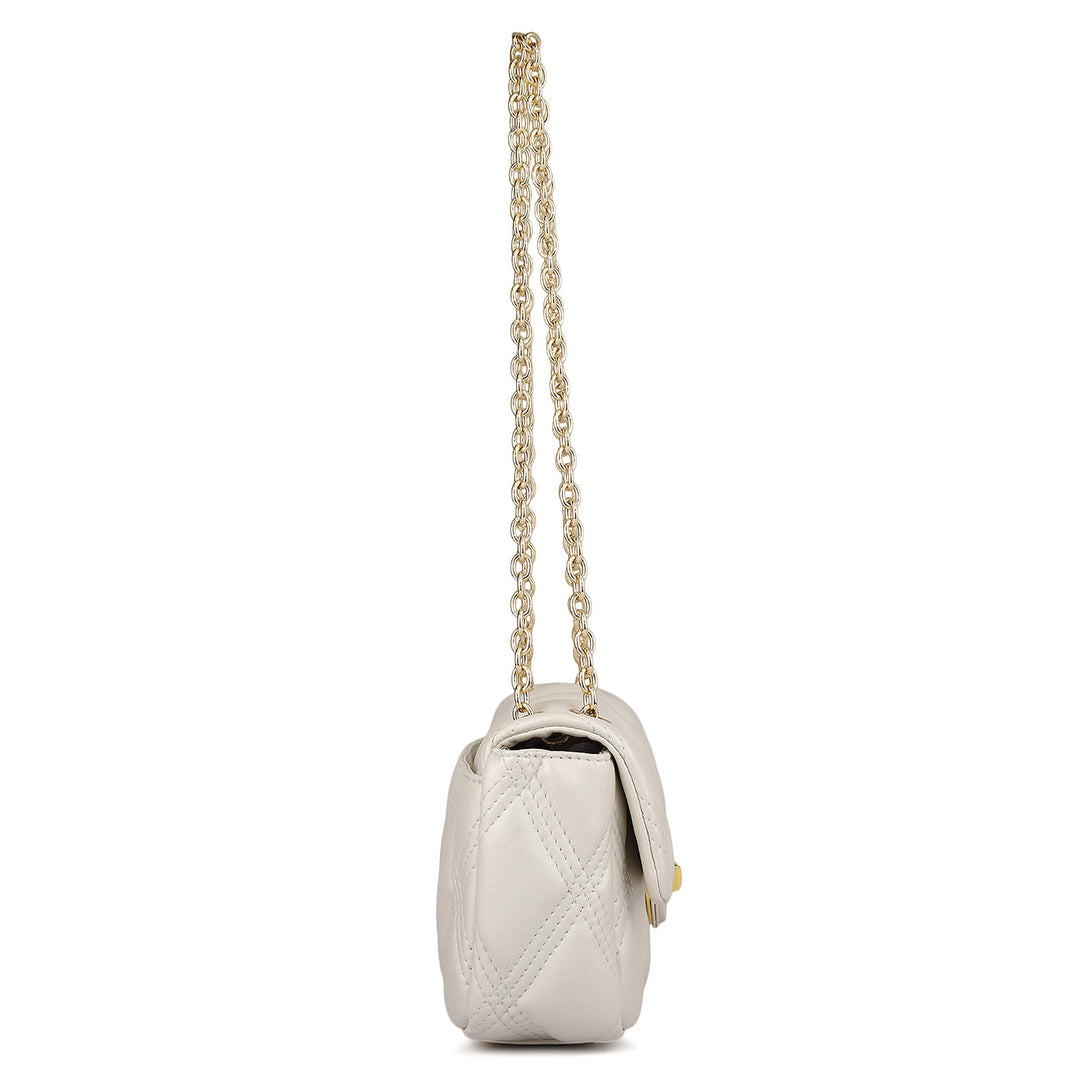 Small Quilting Leather Shoulder Bag - Snow