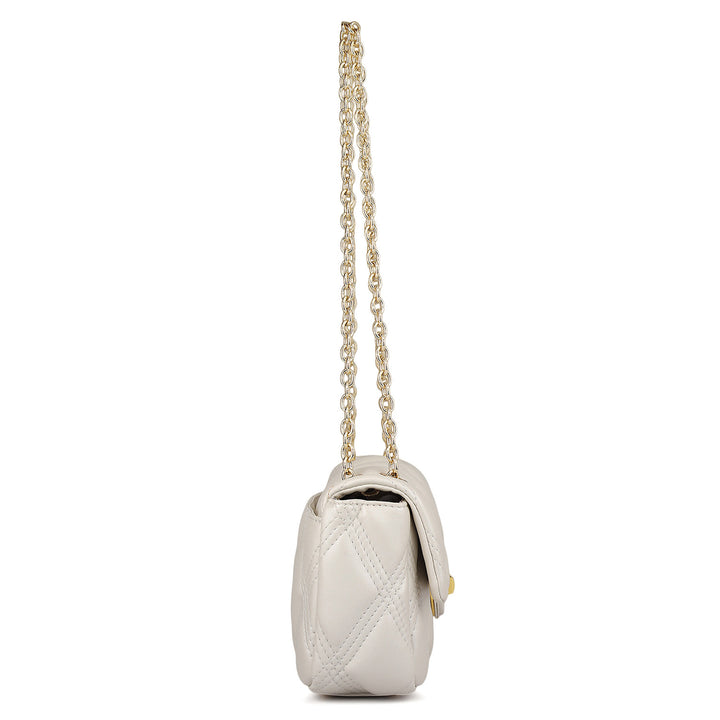 Small Quilting Leather Shoulder Bag - Snow