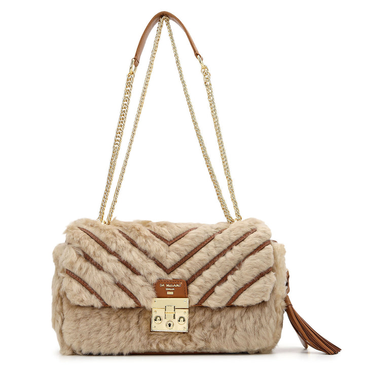Fur Double Chain Bag (S) - Beige