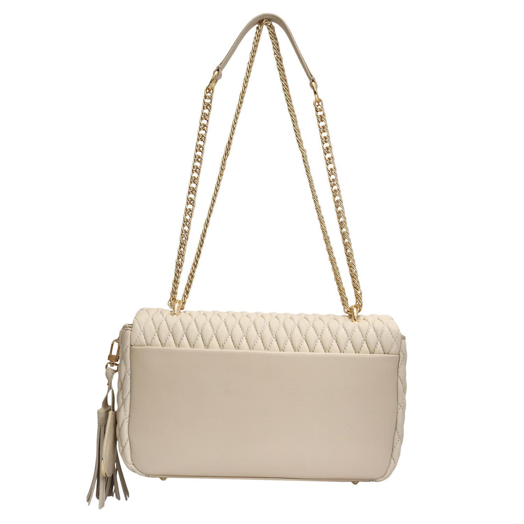 Medium Quilting Plain Leather Shoulder Bag - Beige