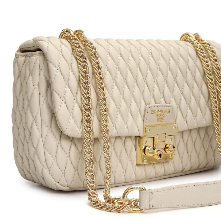 Medium Quilting Plain Leather Shoulder Bag - Beige