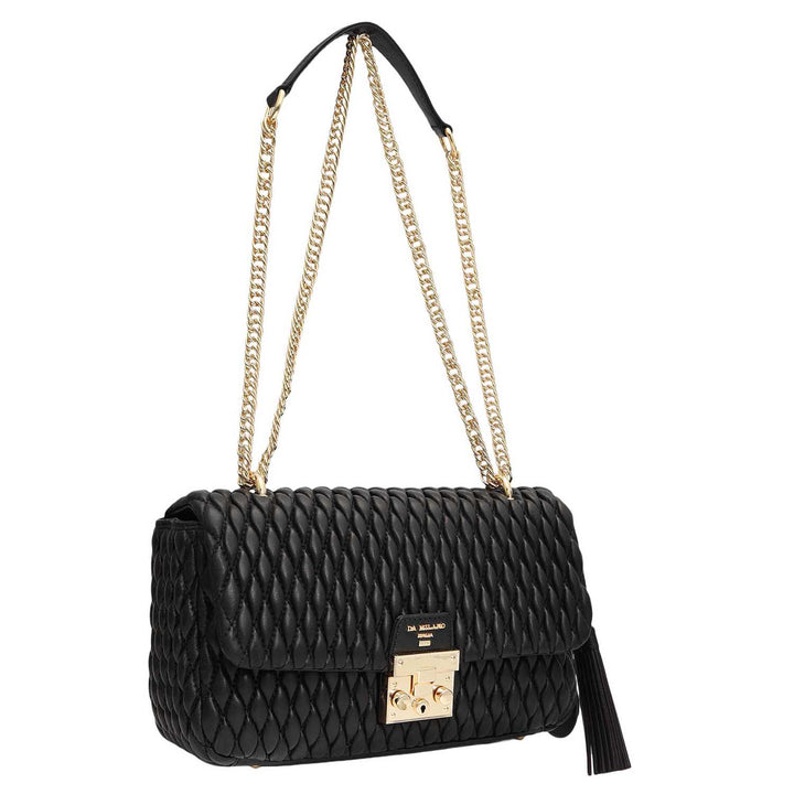 Medium Quilting Plain Leather Shoulder Bag - Black